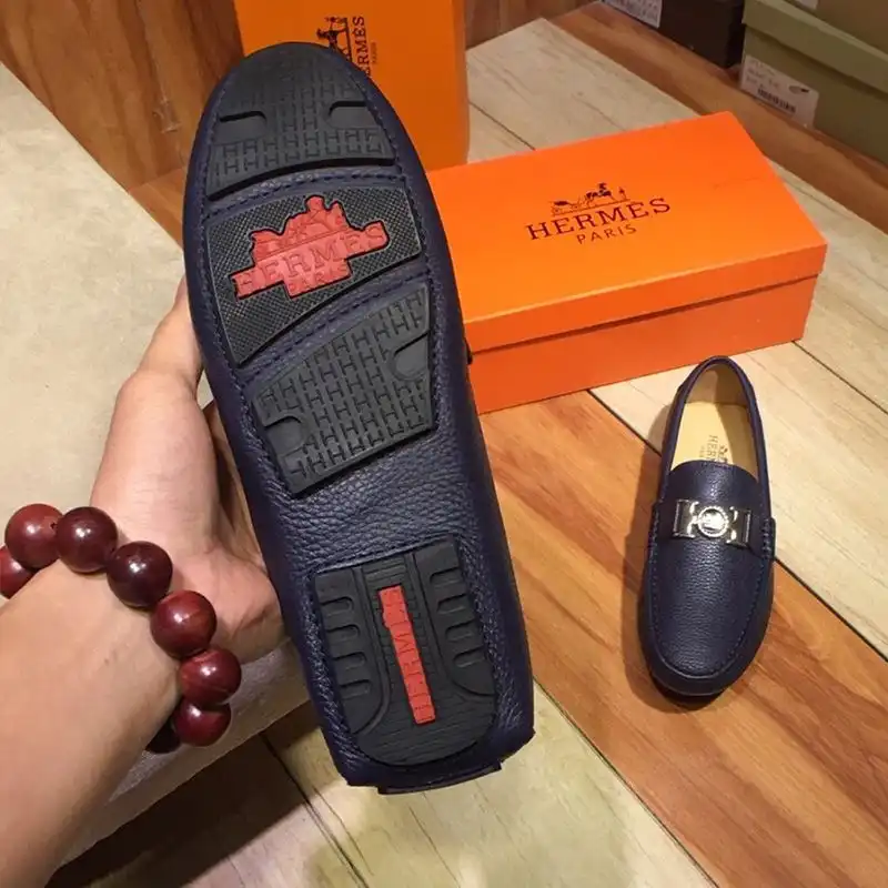 Affordable Hermes Loafers Men Togo Leather In Navy Blue 0206