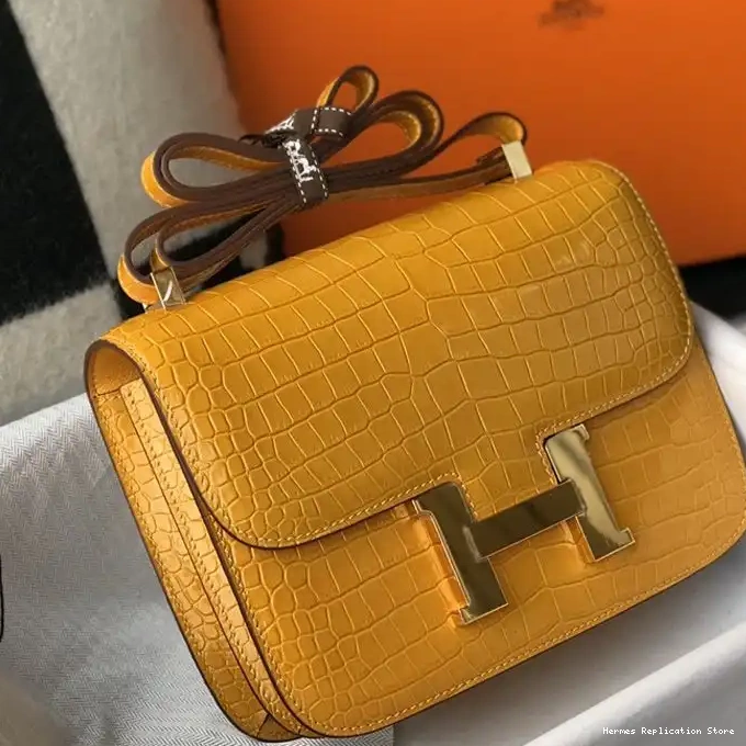 Affordable Yellow Hermes In Alligator Gold Bag Hardware Leather Constance 0224