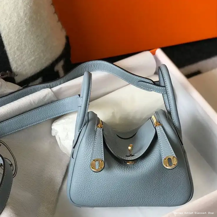 Affordable In Hermes Hardware Leather Sky Gold Blue Lindy Mini Togo Bag 0217