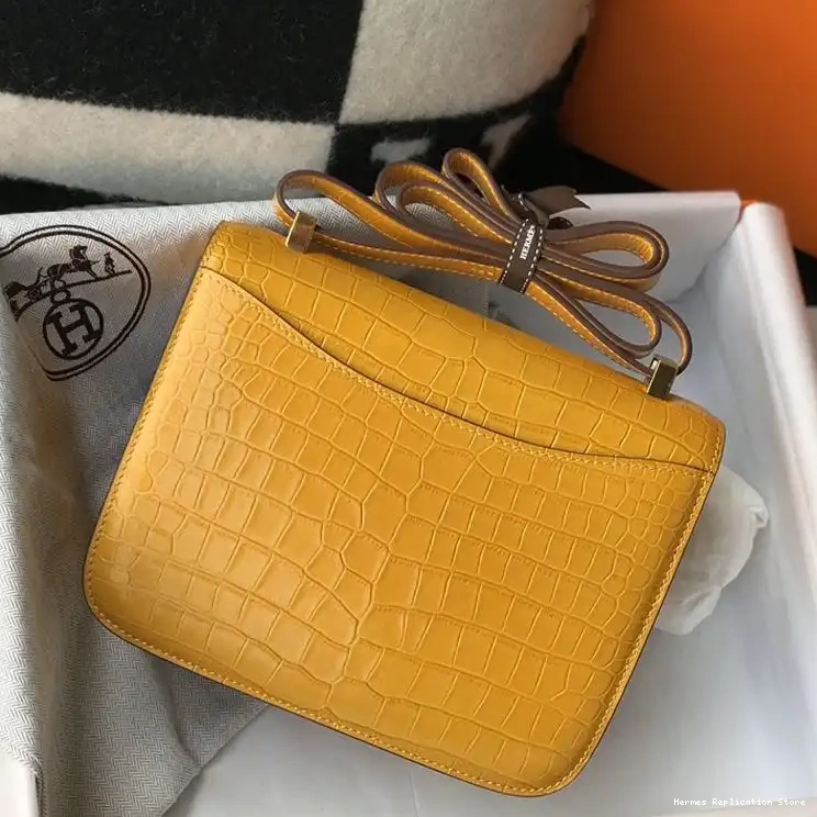 Affordable Yellow Hermes In Alligator Gold Bag Hardware Leather Constance 0224