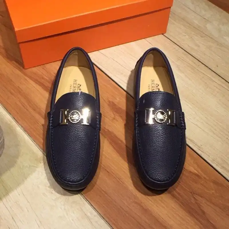 Affordable Hermes Loafers Men Togo Leather In Navy Blue 0206