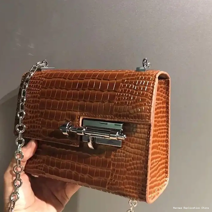 Cheap Alligator Bag Palladium Brown Leather In Chaine Mini Hermes Verrou Hardware 0218