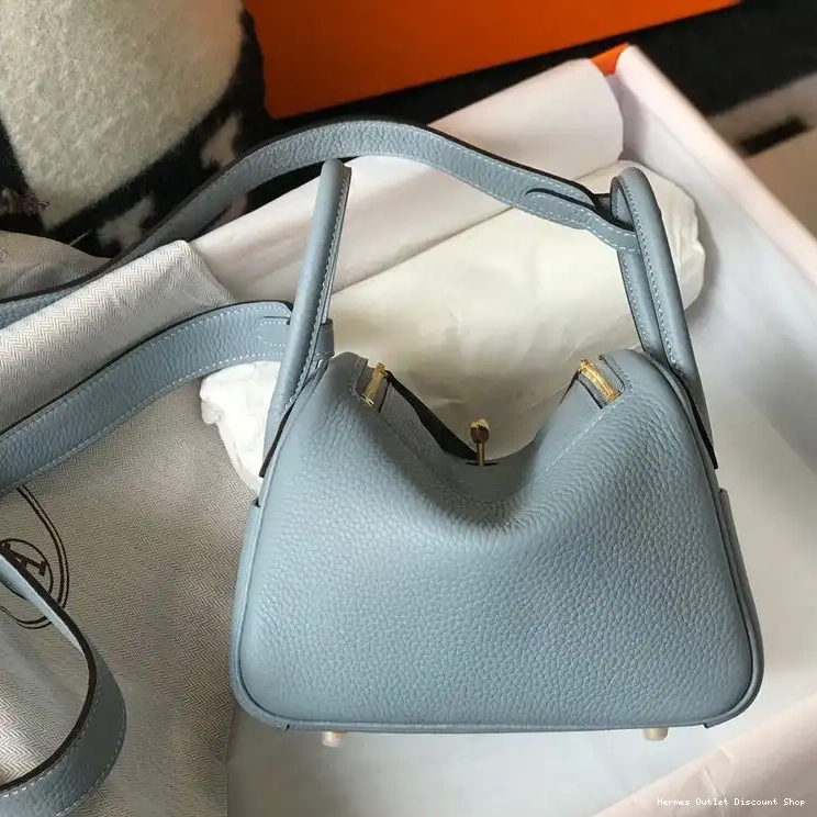 Affordable In Hermes Hardware Leather Sky Gold Blue Lindy Mini Togo Bag 0217