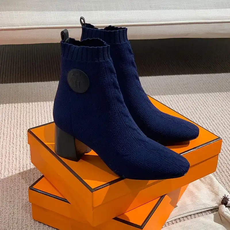 Affordable Hermes Volver 60 Ankle Boots Women Knit In Blue 0205