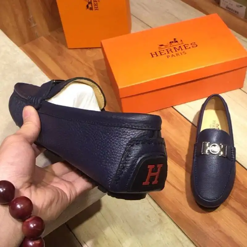 Affordable Hermes Loafers Men Togo Leather In Navy Blue 0206