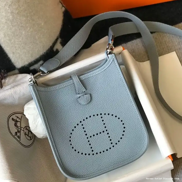 Affordable In Sky Blue Clemence Hermes Evelyne Palladium Bag Hardware Leather Mini 0222