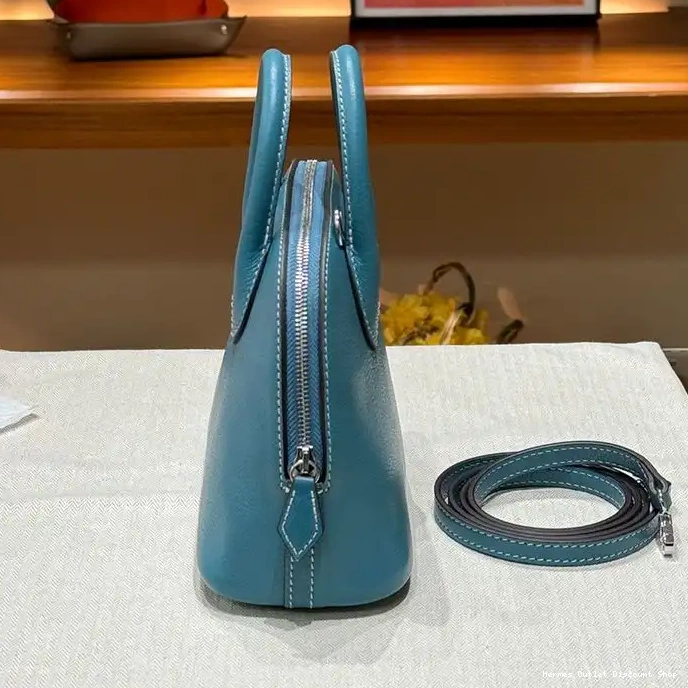 Affordable Blue Leather Chevre Mini Palladium Hermes Bag In Hardware Bolide 0217