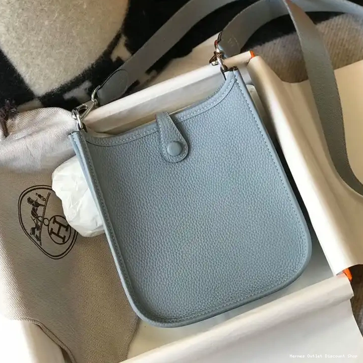 Affordable In Sky Blue Clemence Hermes Evelyne Palladium Bag Hardware Leather Mini 0222