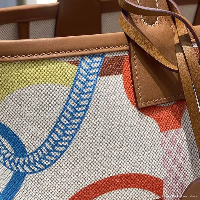 Affordable Bag Multicolor Equestre In Clic Canvas Panoplie Motif Plume Steeple Clac with 25 Beige Hermes H 0220