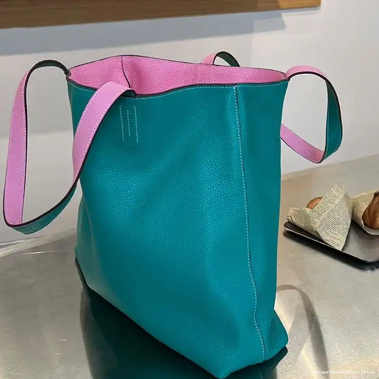 Cheap Leather Bag In Teal Clemence Pink Hermes Double Sens 0216