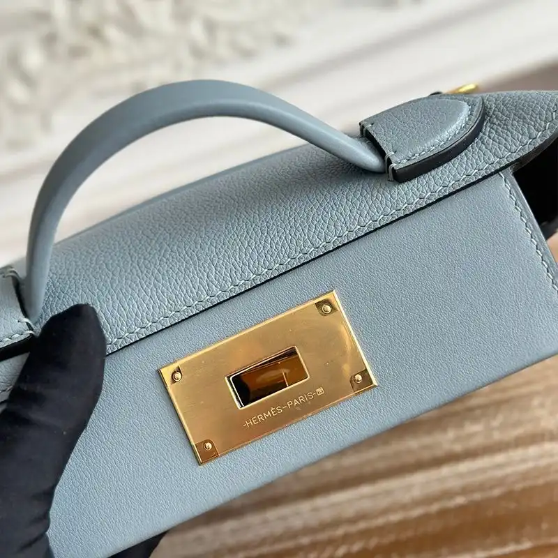 Cheap Hermes Mini 24 24 Bag Evercolor Swift Leather Gold Hardware In Sky Blue 0202