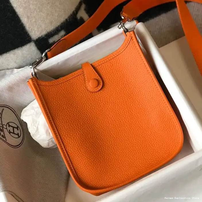 Affordable Clemence Hardware In Orange Leather Hermes Bag Palladium Evelyne Mini 0211