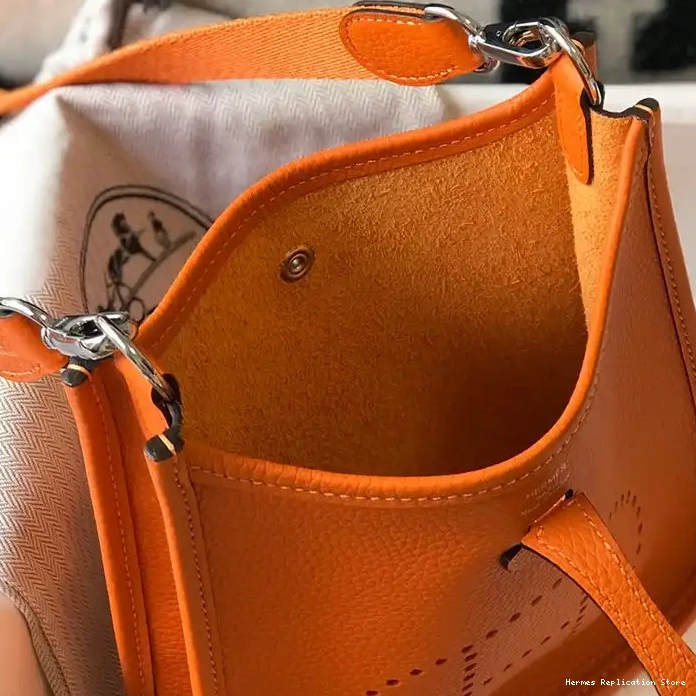 Affordable Clemence Hardware In Orange Leather Hermes Bag Palladium Evelyne Mini 0211