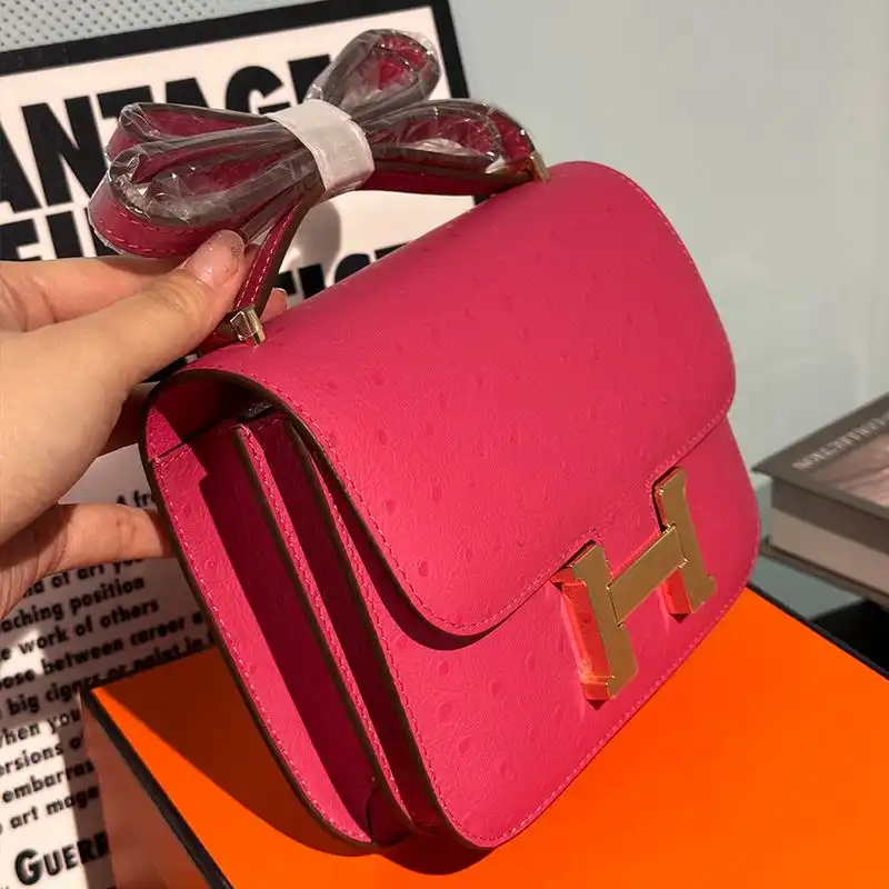 Affordable Hermes Constance Bag Ostrich Leather Gold Hardware In Rose 0202