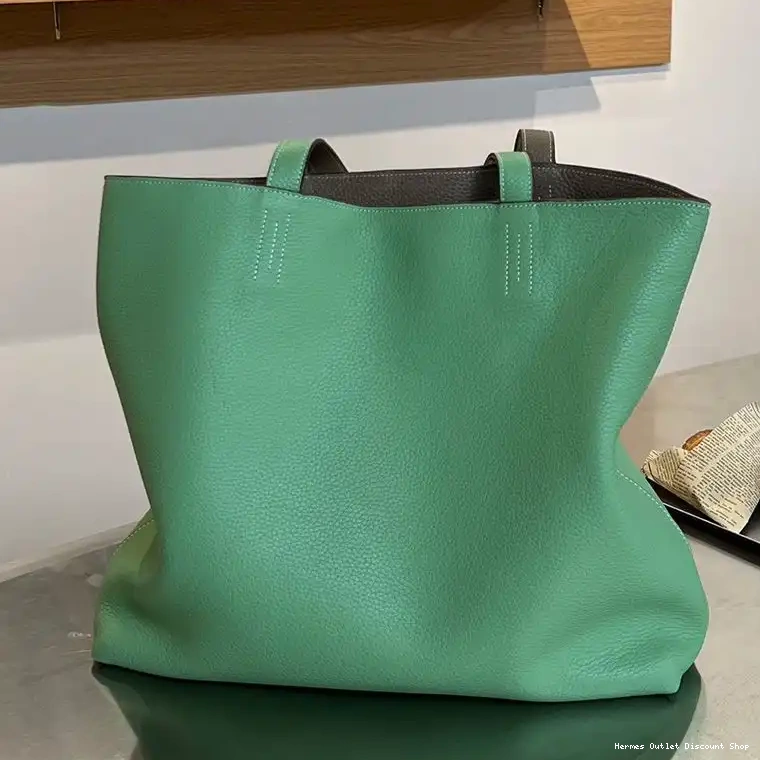 Cheap Bag Clemence Hermes Double In Leather Grey Sens Green 0213