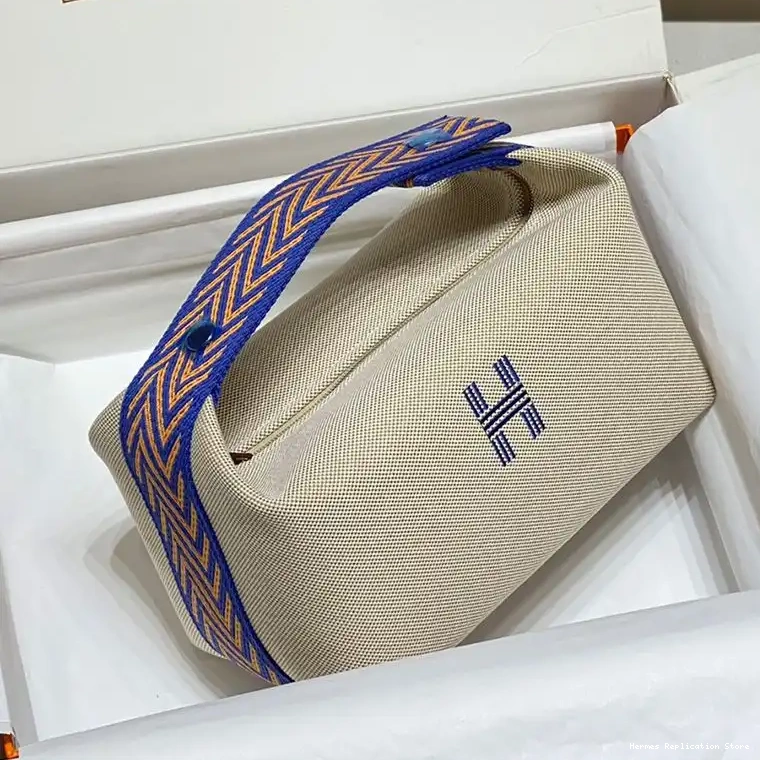 Affordable Hermes Case Trousse In Beige Bride-A-Brac Hardware Blue Canvas Palladium 0214