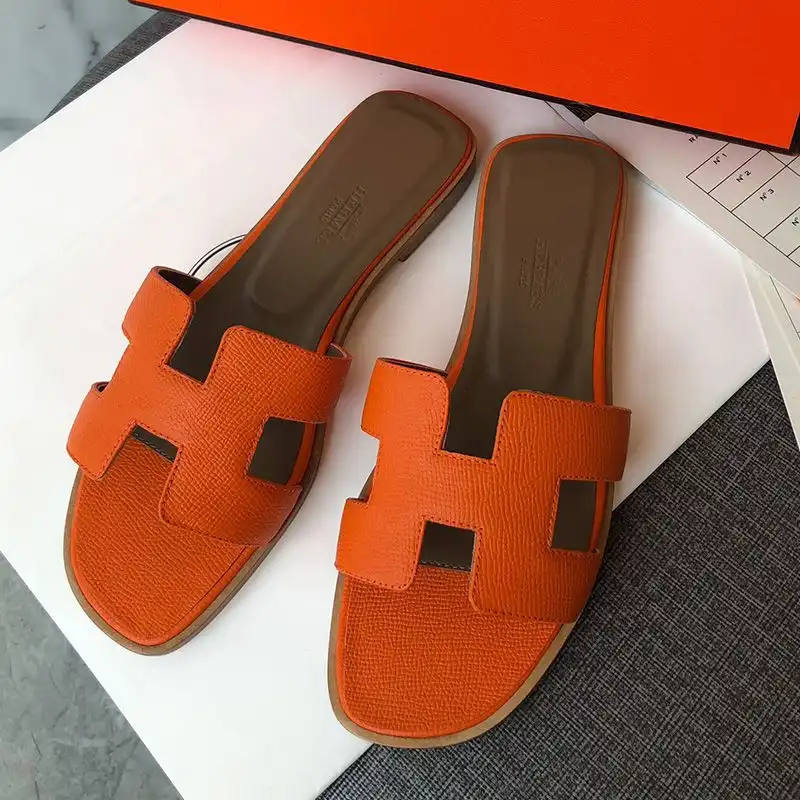 Affordable Hermes Oran Slides Women Grain Calfskin In Orange 0206