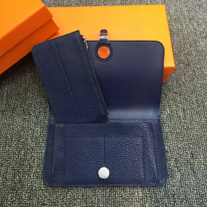 Affordable Hermes Dogon Duo Wallet Togo Leather Palladium Hardware In Navy Blue 0201