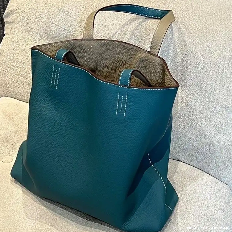 Affordable Leather Teal Grey Bag Hermes Double Sens In Clemence 0209