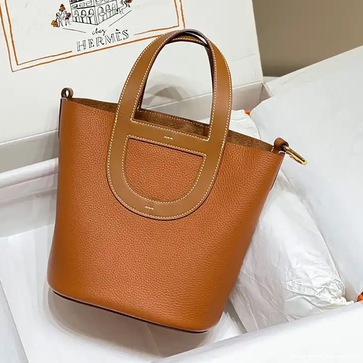 Affordable Clemence Brown Leather Gold In-The-Loop In 18 Bag Hermes Hardware 0215