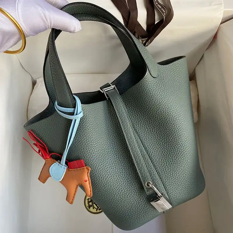 Affordable Hermes Picotin Lock Bag Clemence Leather Gold Palladium Hardware In Almond Green 0202