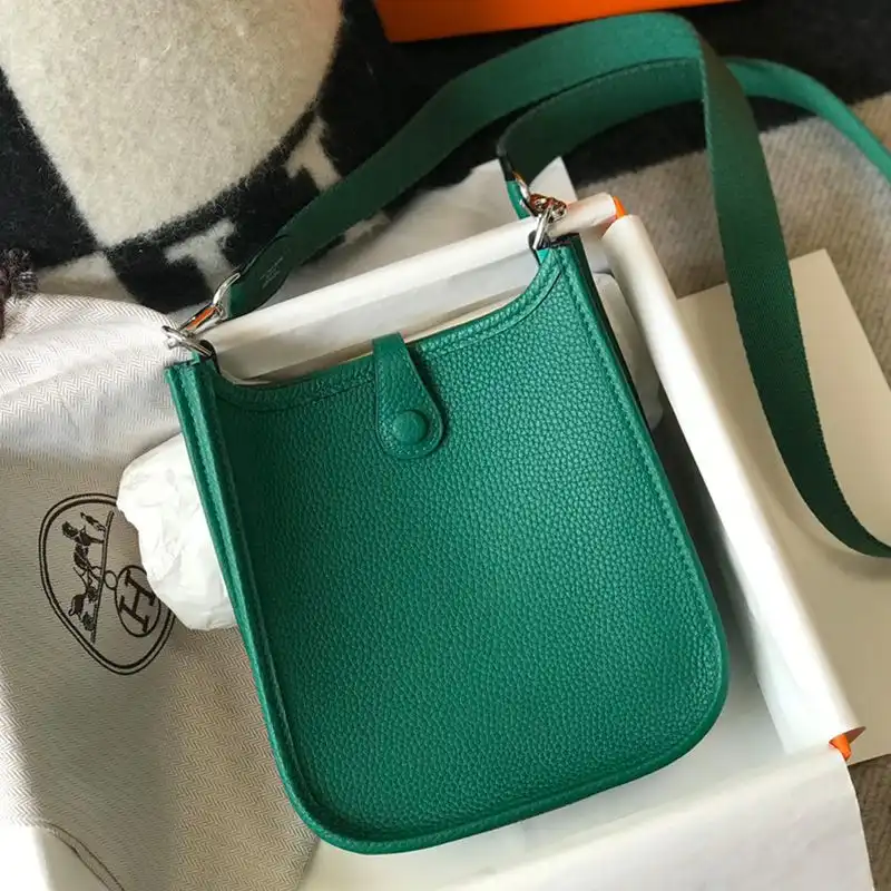 Cheap Hermes Mini Evelyne Bag Clemence Leather Palladium Hardware In Green 0202