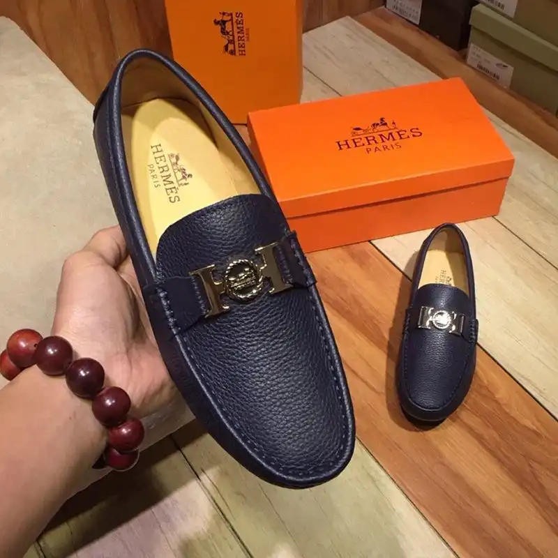 Affordable Hermes Loafers Men Togo Leather In Navy Blue 0206