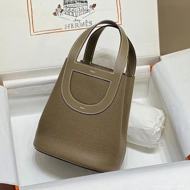 Affordable In-The-Loop Hardware Palladium Hermes Clemence 18 In Leather Bag Khaki 0303